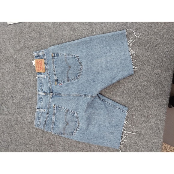 Levis 501 Shorts Mens 38x9 Blue Cut Off Medium Wash Fray Hem Jorts Button Fly - Picture 12 of 14